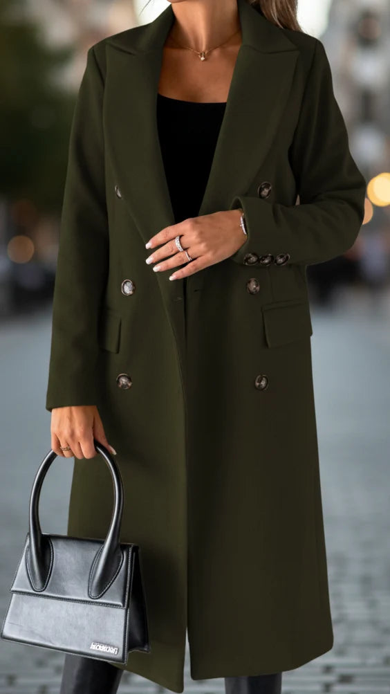 Women's Coat | Double-Breasted Front, Buttoned Cuffs