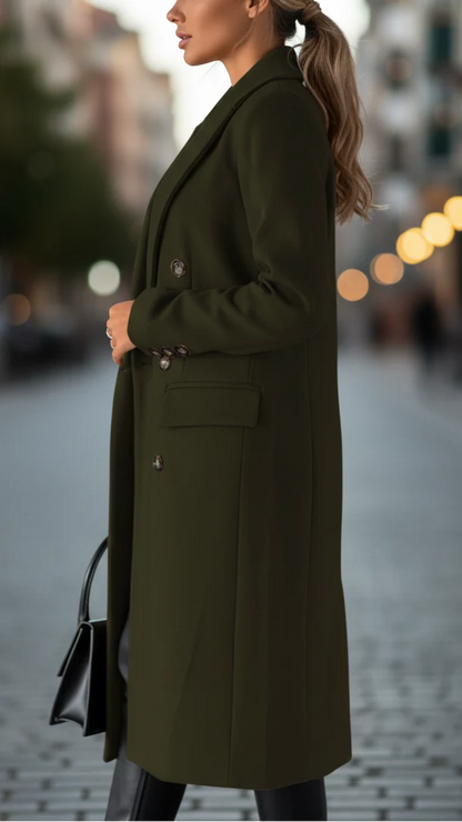Women's Coat | Double-Breasted Front, Buttoned Cuffs
