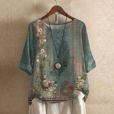 Ella | Plus Size Floral Blouse Vintage Style Short Sleeve 0