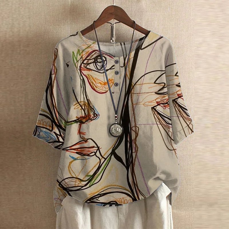 Ella | Plus Size Floral Blouse Vintage Style Short Sleeve 10