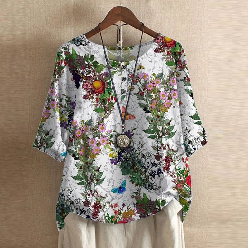 Ella | Plus Size Floral Blouse Vintage Style Short Sleeve 9