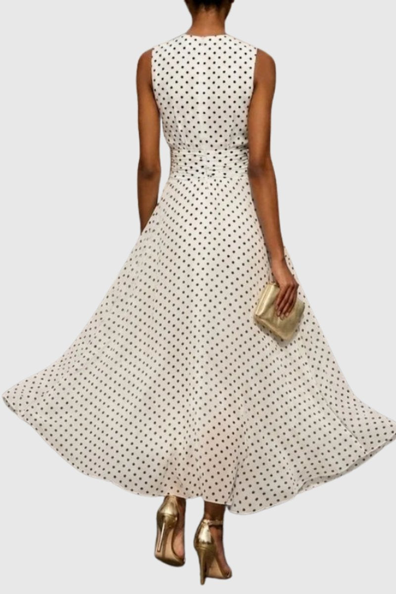 Ella | Women's Polka Dot Sleeveless Ruffle Hem Maxi Evening Gown 1