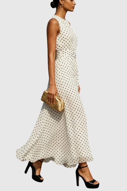 Ella | Women's Polka Dot Sleeveless Ruffle Hem Maxi Evening Gown 2
