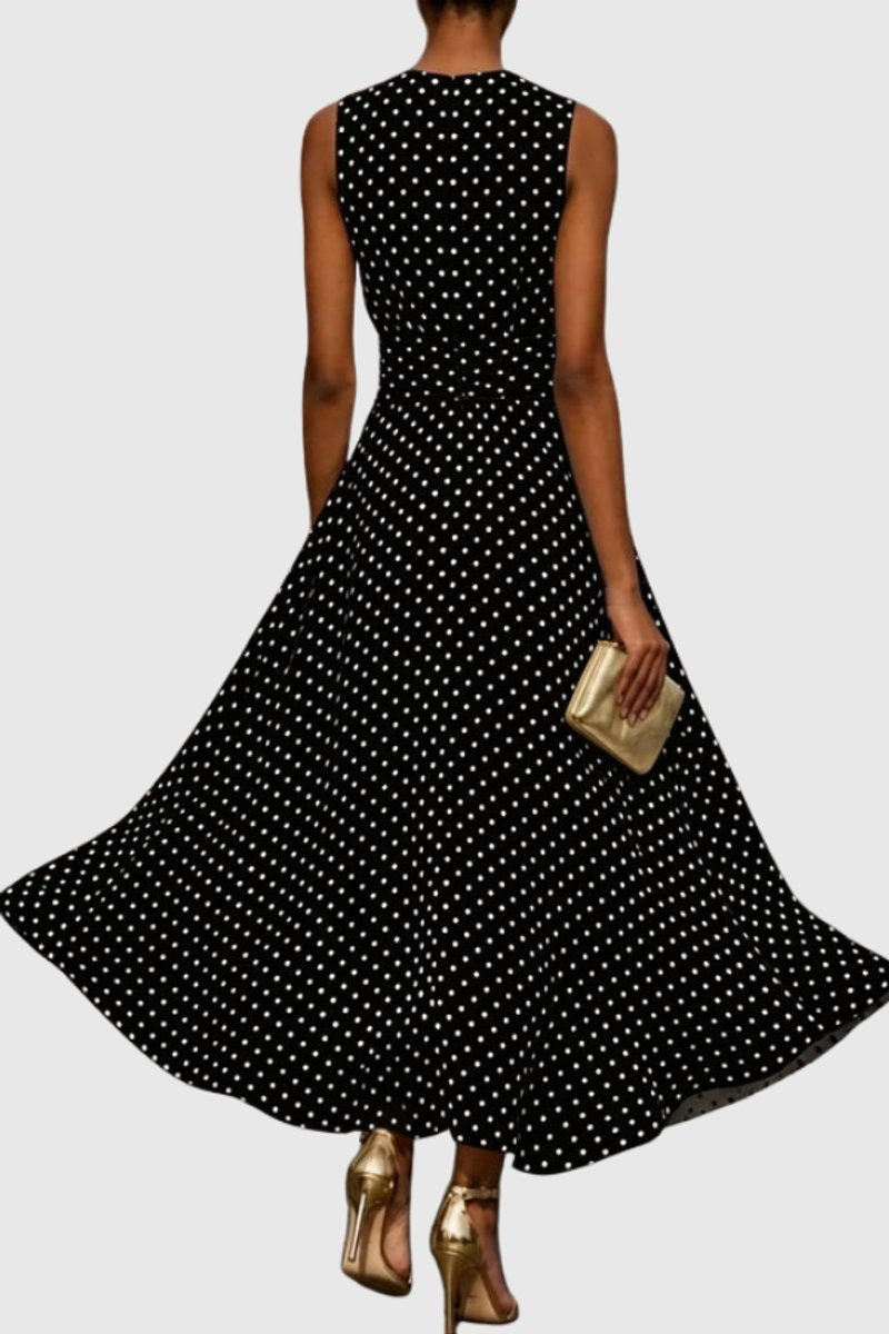 Ella | Women's Polka Dot Sleeveless Ruffle Hem Maxi Evening Gown 3