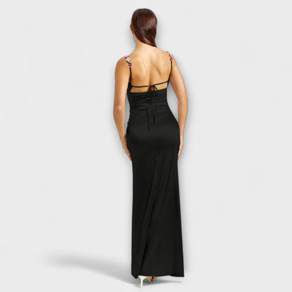 Embellished Satin Dress with Back Lacing for Parties