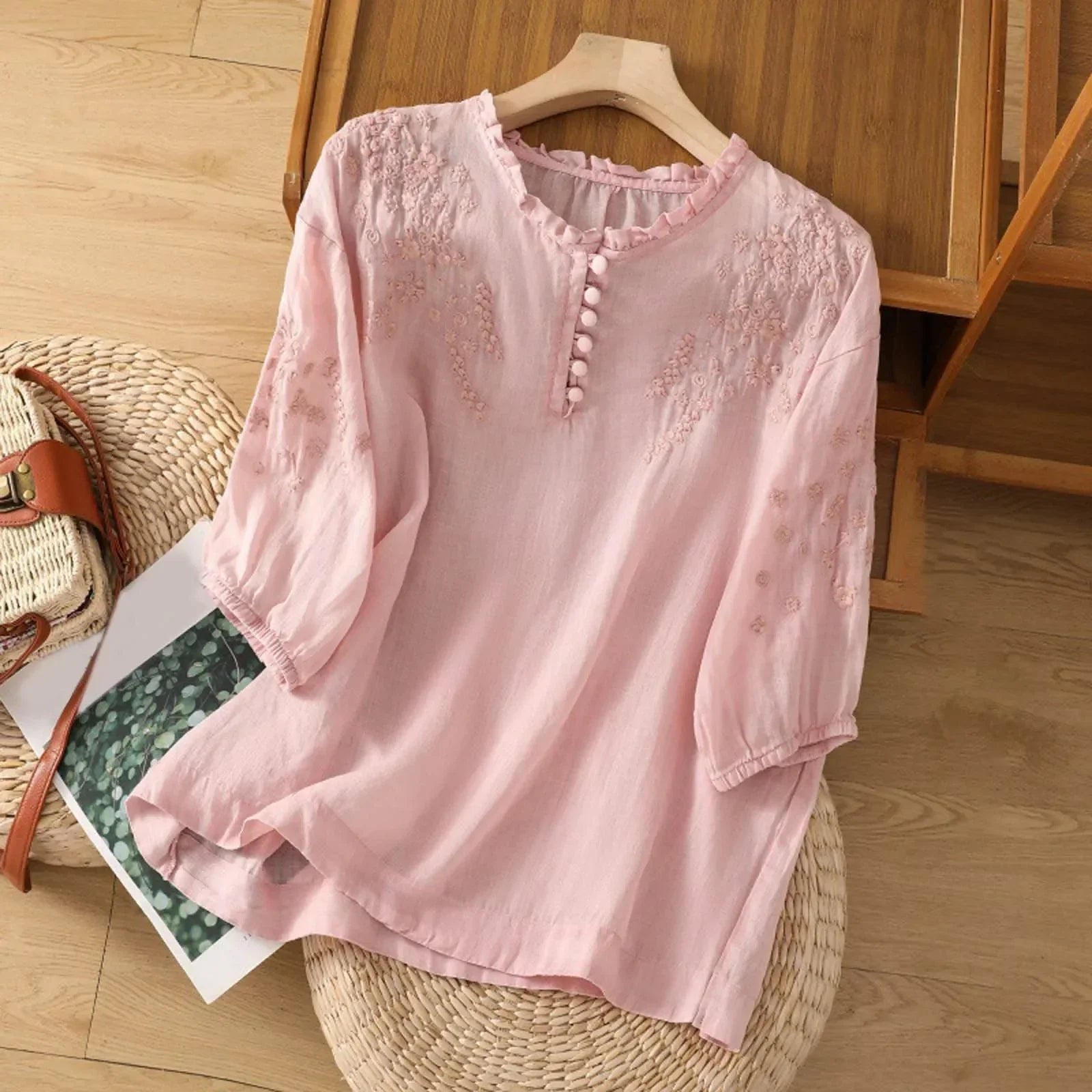 Emery | Floral Embroidered Ruffle Neck Blouse 2