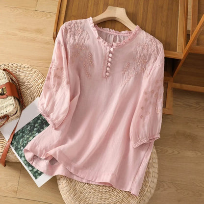 Emery | Floral Embroidered Ruffle Neck Blouse 2