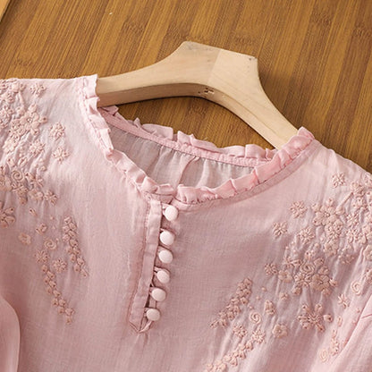 Emery | Floral Embroidered Ruffle Neck Blouse 3