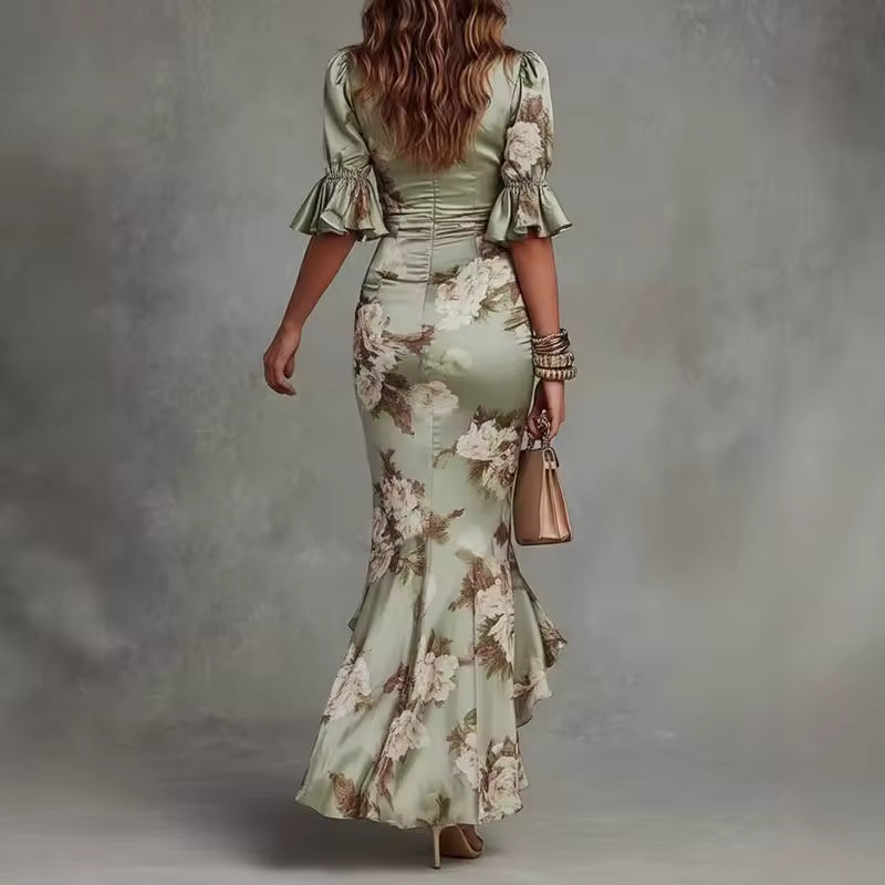 FLORAL MAXI DRESS V-NECK RUFFLES 3