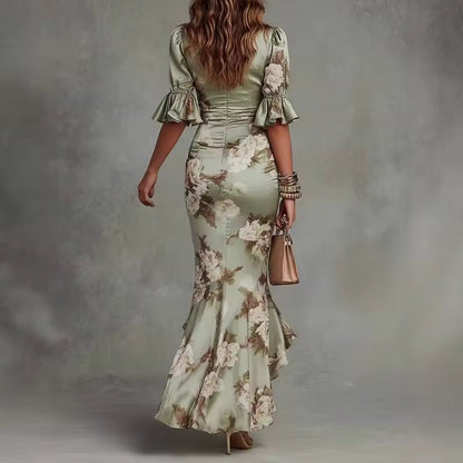 FLORAL MAXI DRESS V-NECK RUFFLES 3
