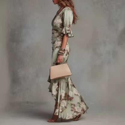 FLORAL MAXI DRESS V-NECK RUFFLES 6