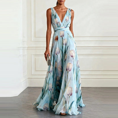 FLORAL MAXI DRESS WITH V-NECK 0