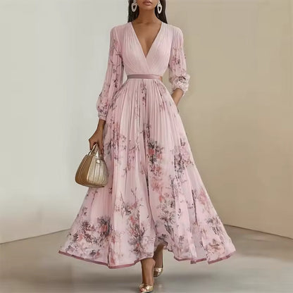 FLORAL PLEATED MAXI DRESS WITH V-NECK AND BALLOON SLEEVES 2