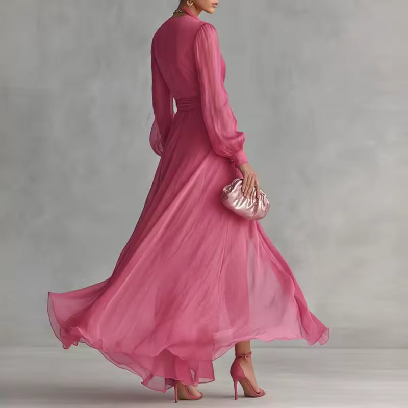 FLOWY V-NECK MAXI DRESS WITH BELT 3