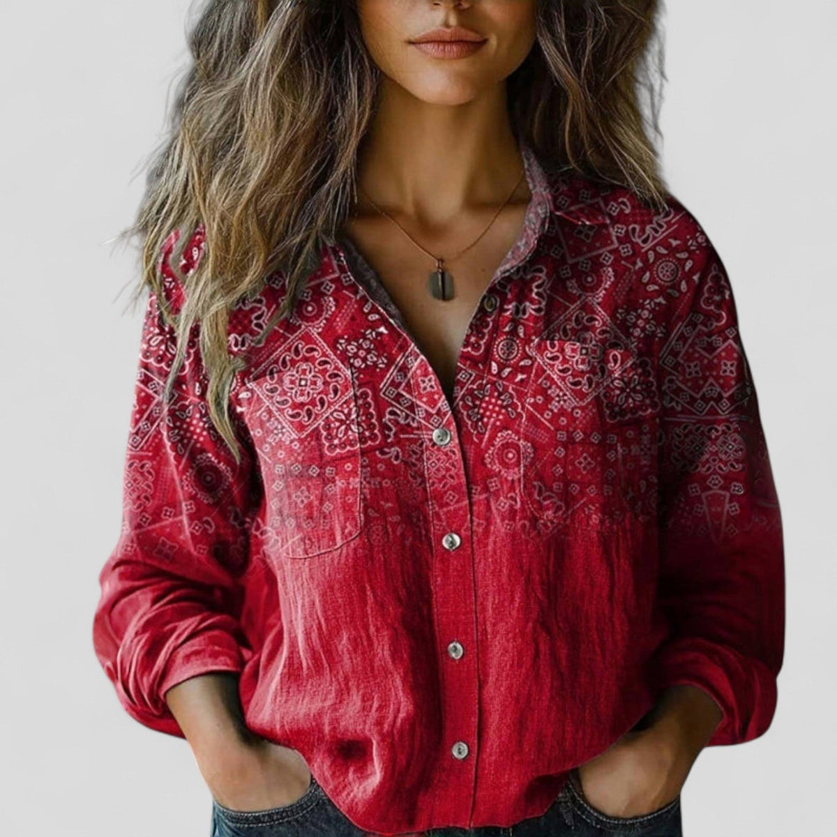 Floral Shirt | Kalina Button-Down Boho Floral Blouse for Women