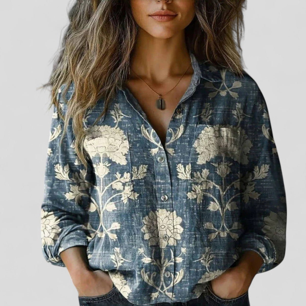 Floral Shirt | Kalina Button-Down Boho Floral Blouse for Women
