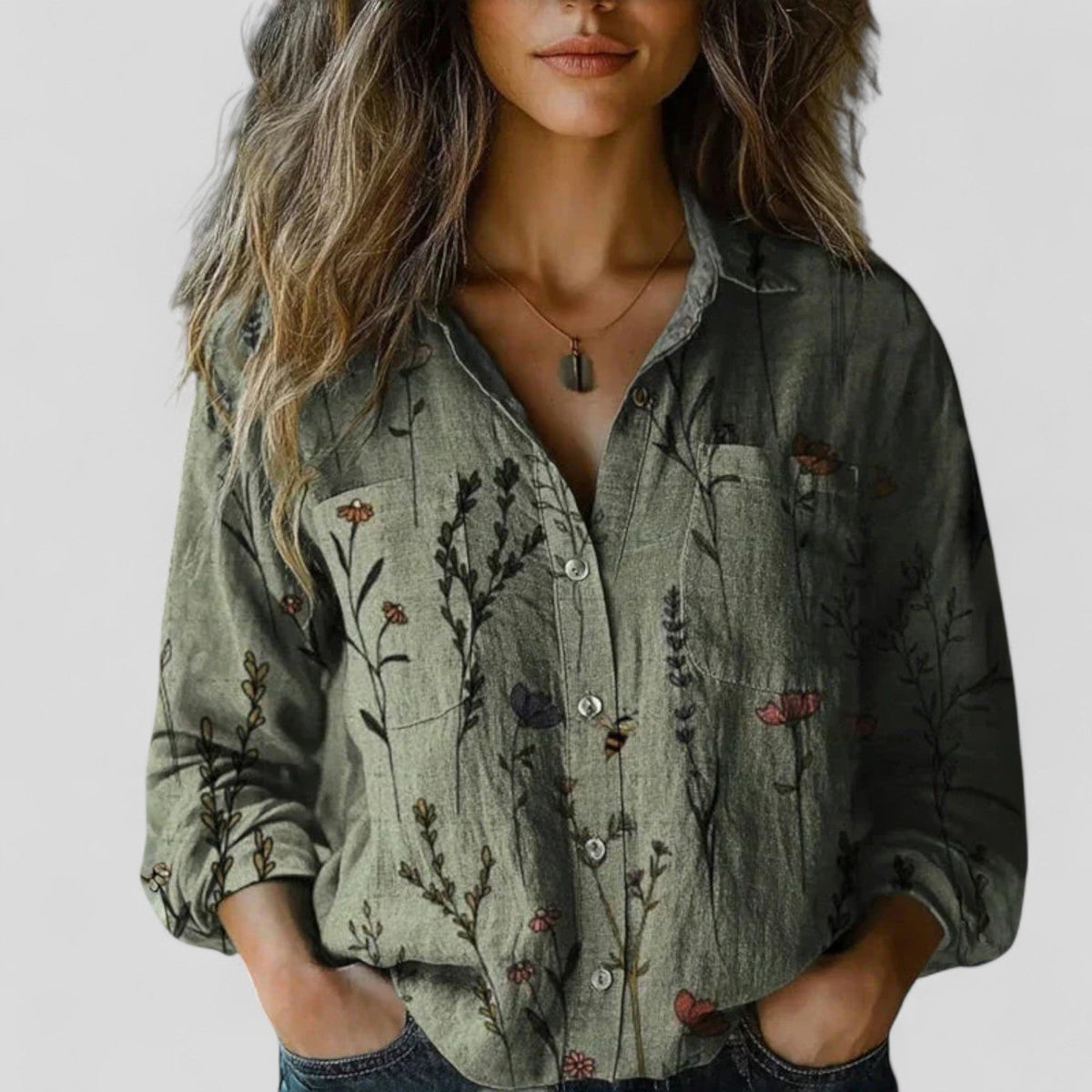 Floral Shirt | Kalina Button-Down Boho Floral Blouse for Women