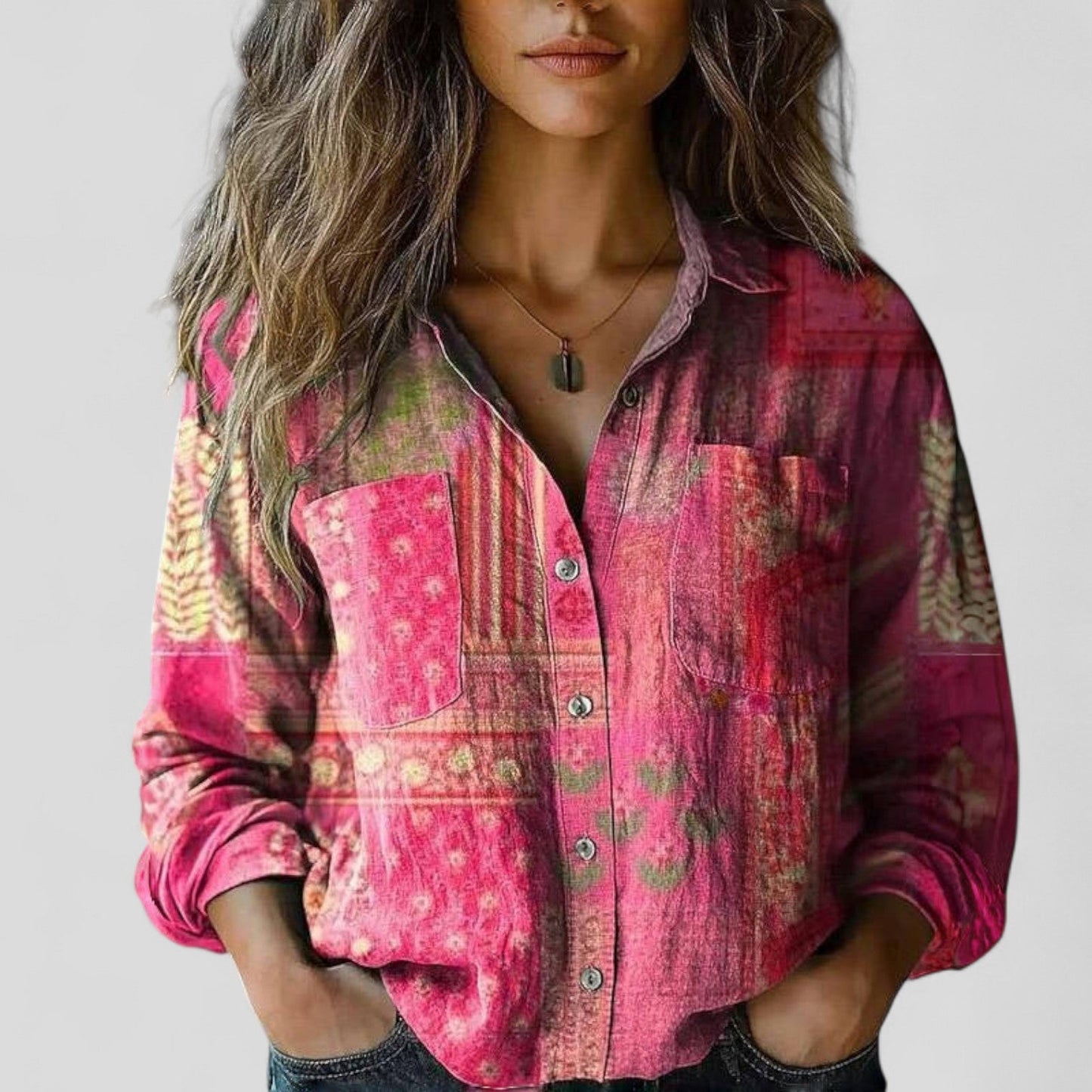 Floral Shirt | Kalina Button-Down Boho Floral Blouse for Women