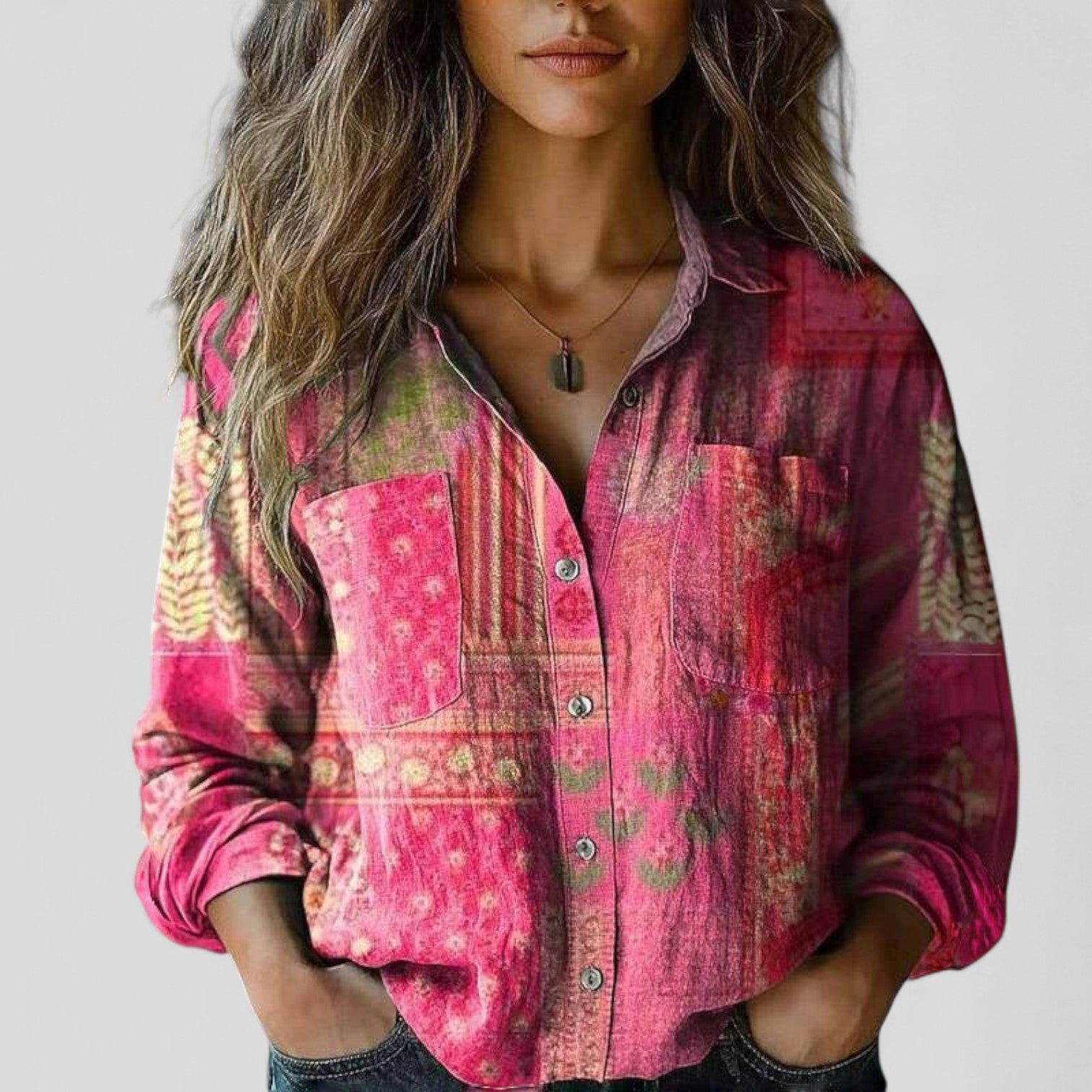 Floral Shirt | Kalina Button-Down Boho Floral Blouse for Women