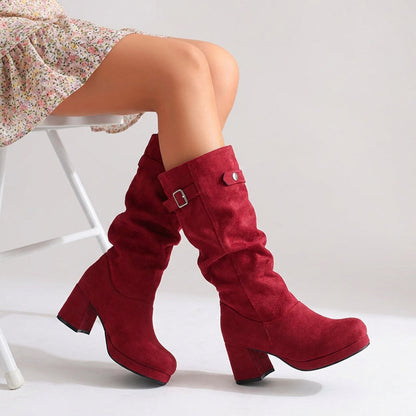 Women's Knee-High Buckle Boots | Adjustable Fit & Block Heel 1