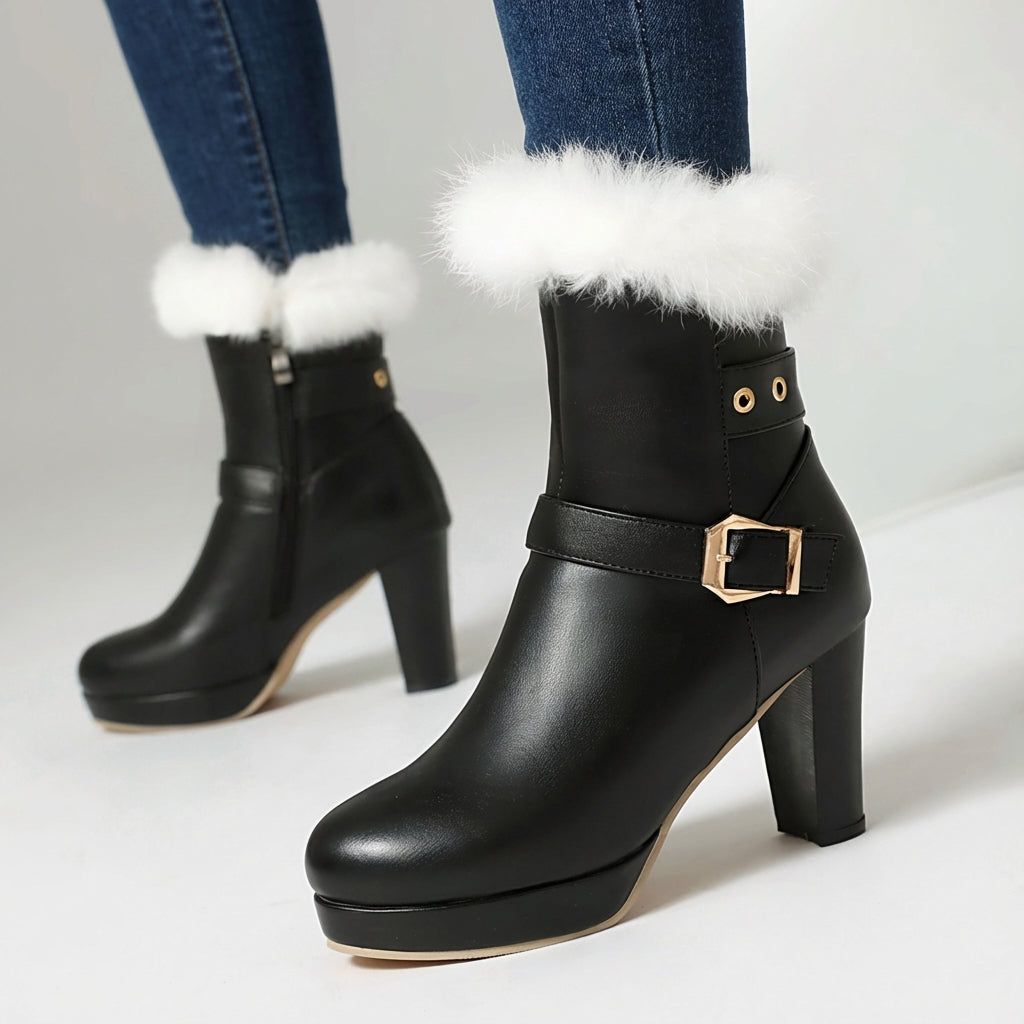 Women's Ankle Boots | Fur Trim & Buckle Detail 1