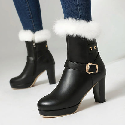 Women's Ankle Boots | Fur Trim & Buckle Detail 1