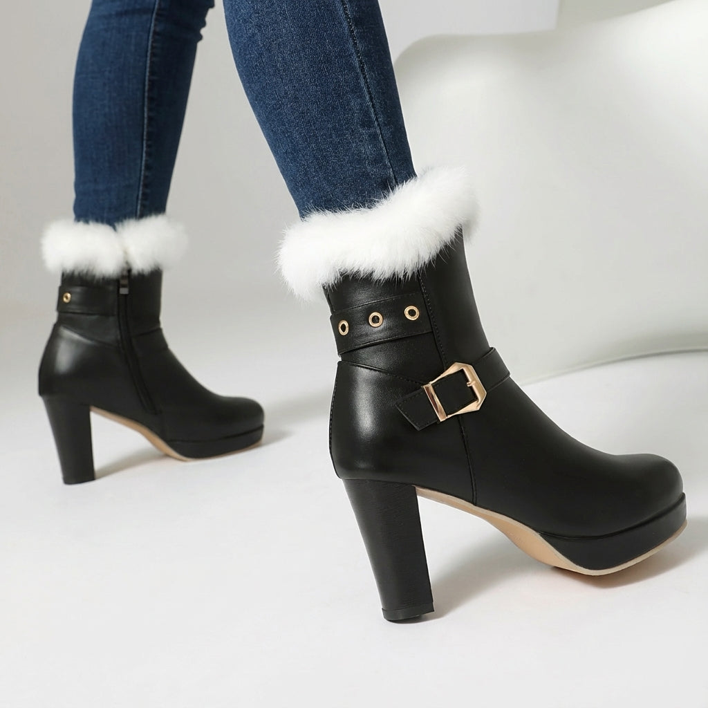 Women's Ankle Boots | Fur Trim & Buckle Detail 2