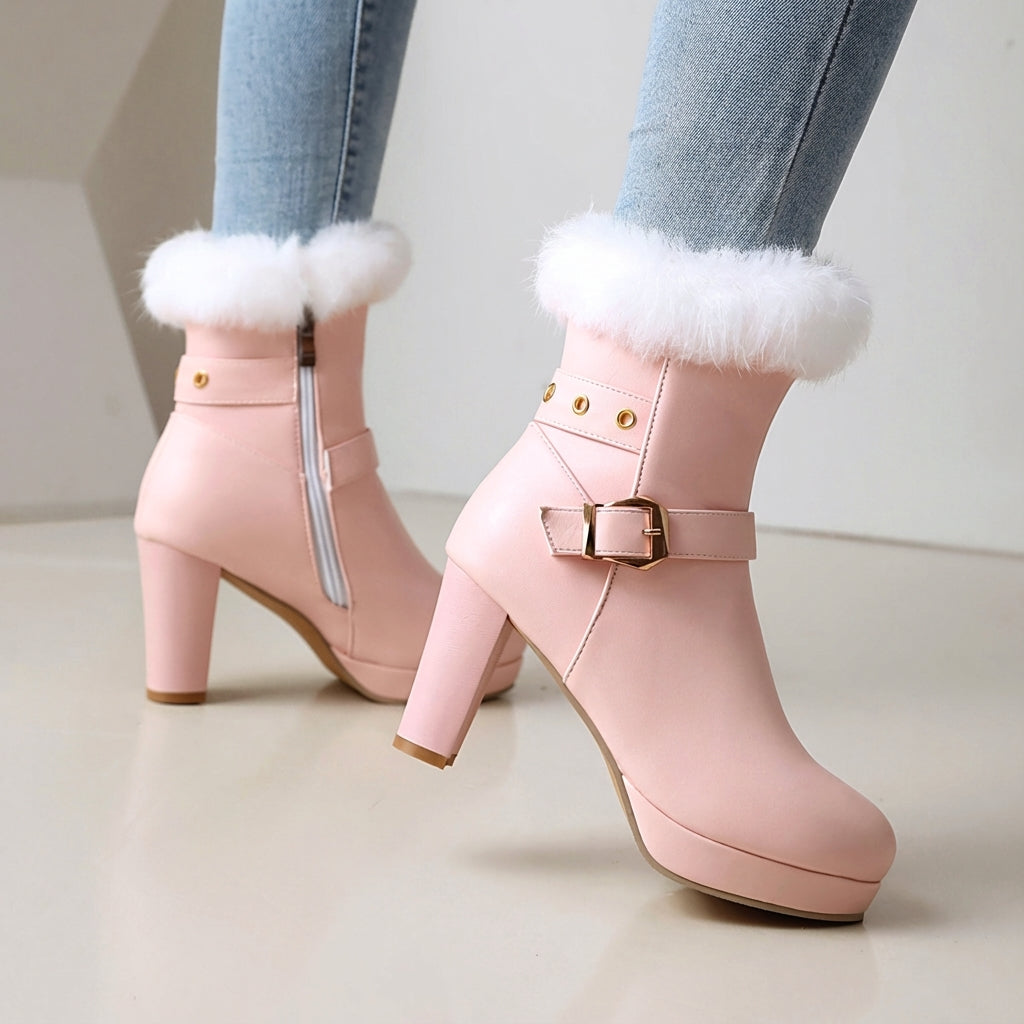 Women's Ankle Boots | Fur Trim & Buckle Detail 4