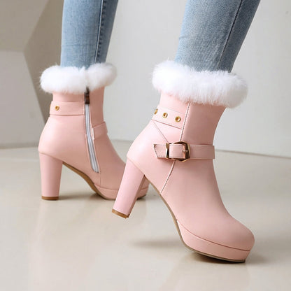 Women's Ankle Boots | Fur Trim & Buckle Detail 4