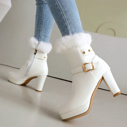 Women's Ankle Boots | Fur Trim & Buckle Detail 6