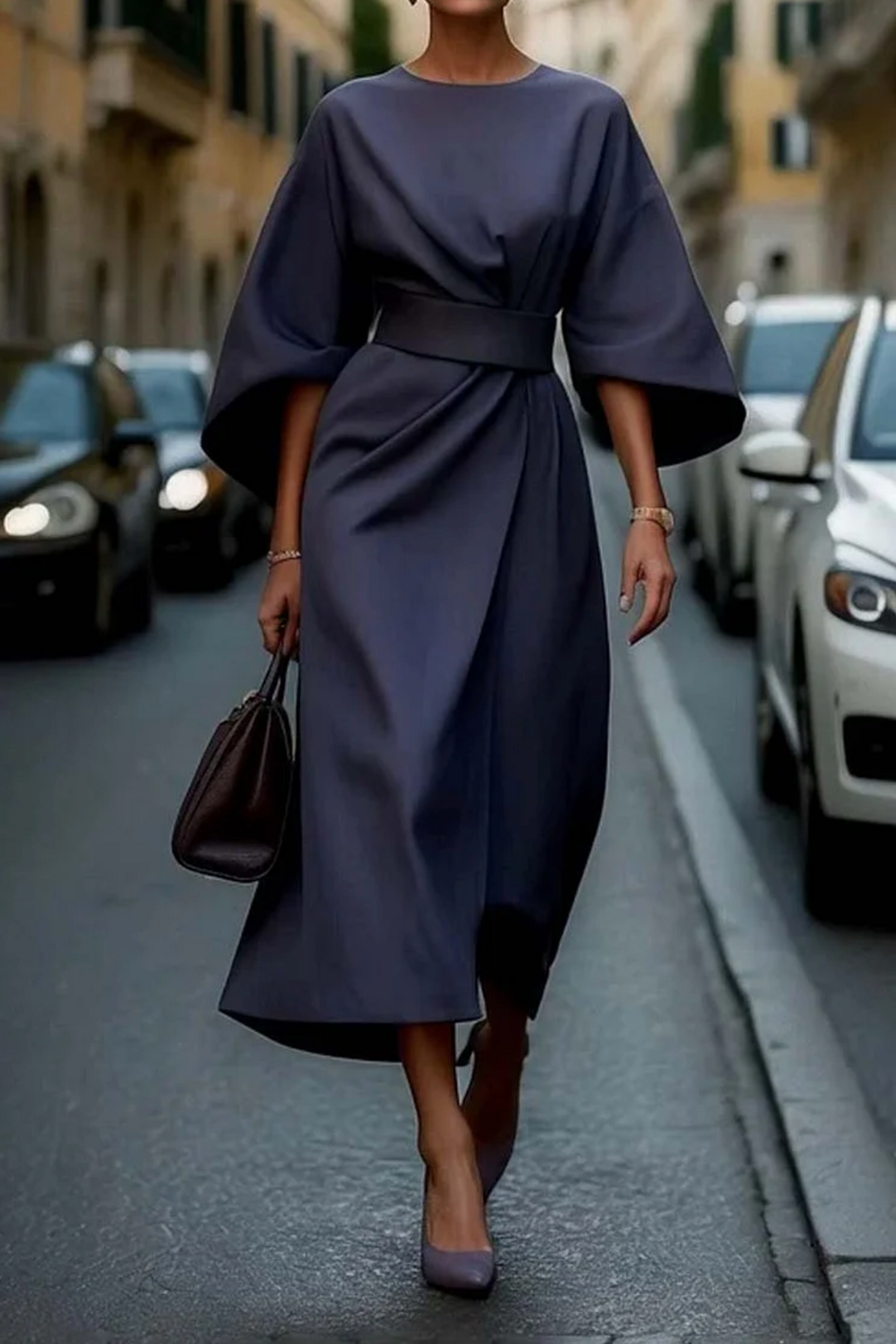 Grace | Elegant Dress with Lantern Sleeves and Belt 0