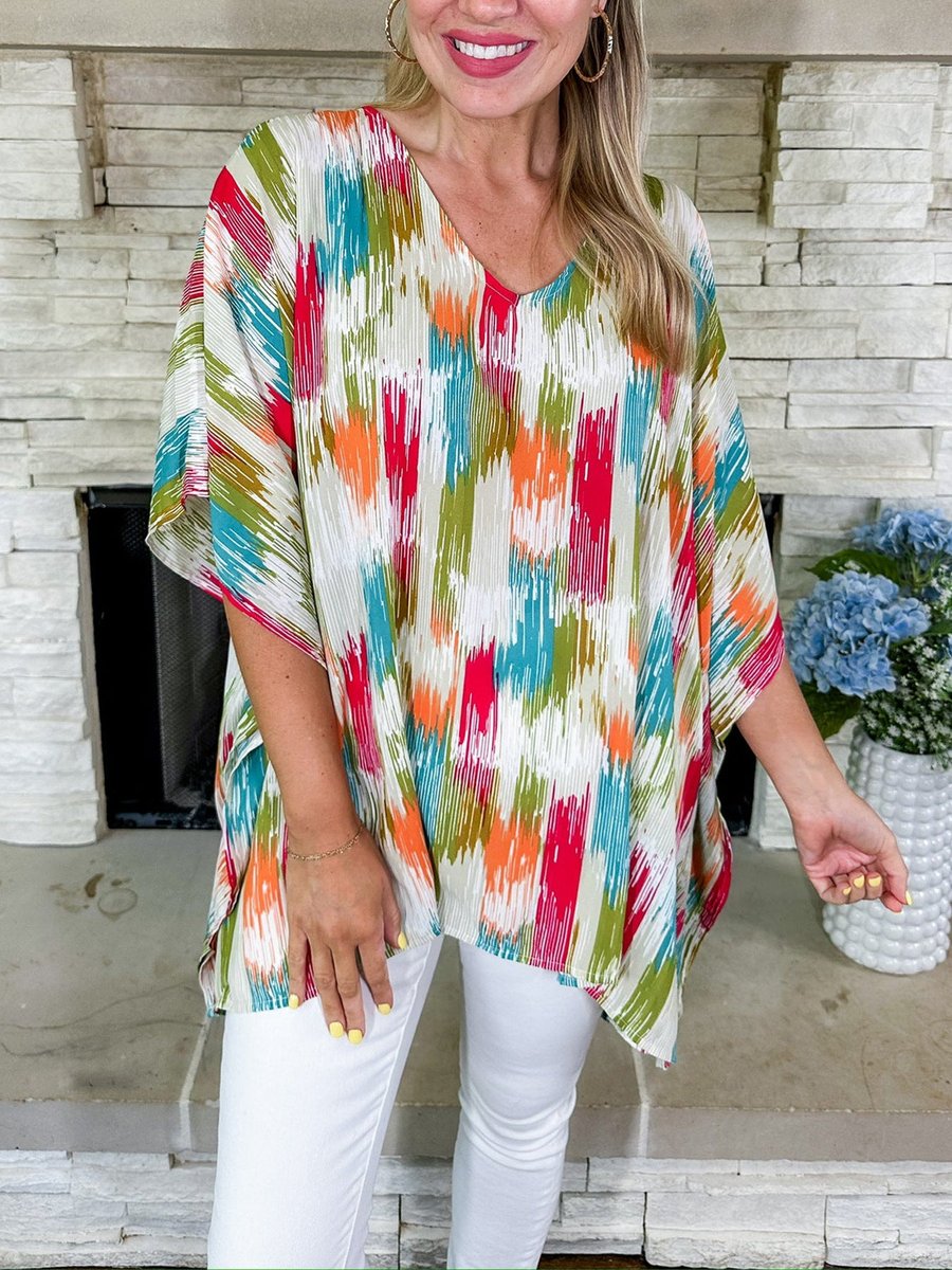 Grace | Women's Oversized V-Neck Abstract Print Relaxed Tunic Top 0