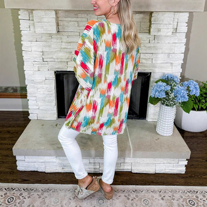 Grace | Women's Oversized V-Neck Abstract Print Relaxed Tunic Top 3