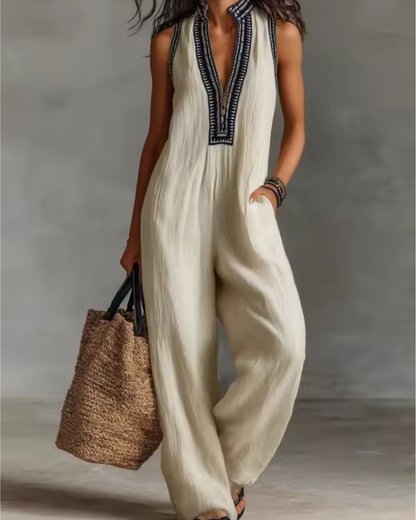 HIGH NECK EMBROIDERED ZIP JUMPSUIT 0