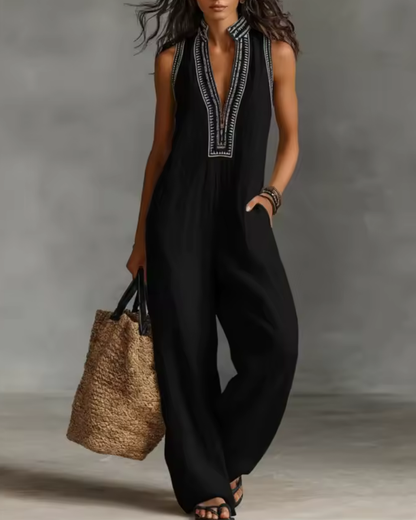 HIGH NECK EMBROIDERED ZIP JUMPSUIT 2