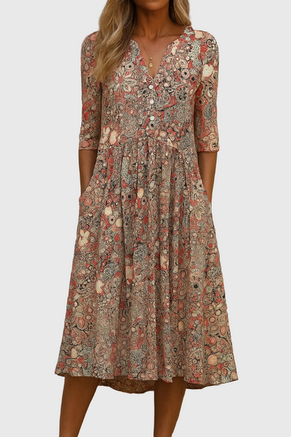 Harlow | Graceful V-Neck Elegance Midi Dress 0