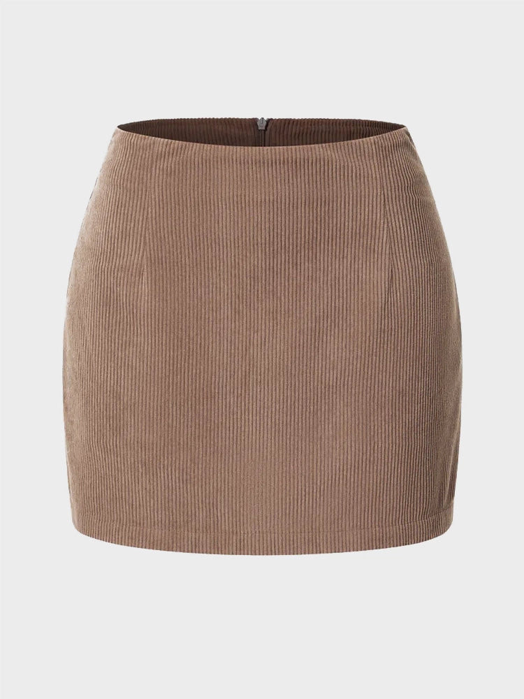 High Waisted Invisible Zipper 2-in-1 Mini A-line Corduroy Casual Skirt 6