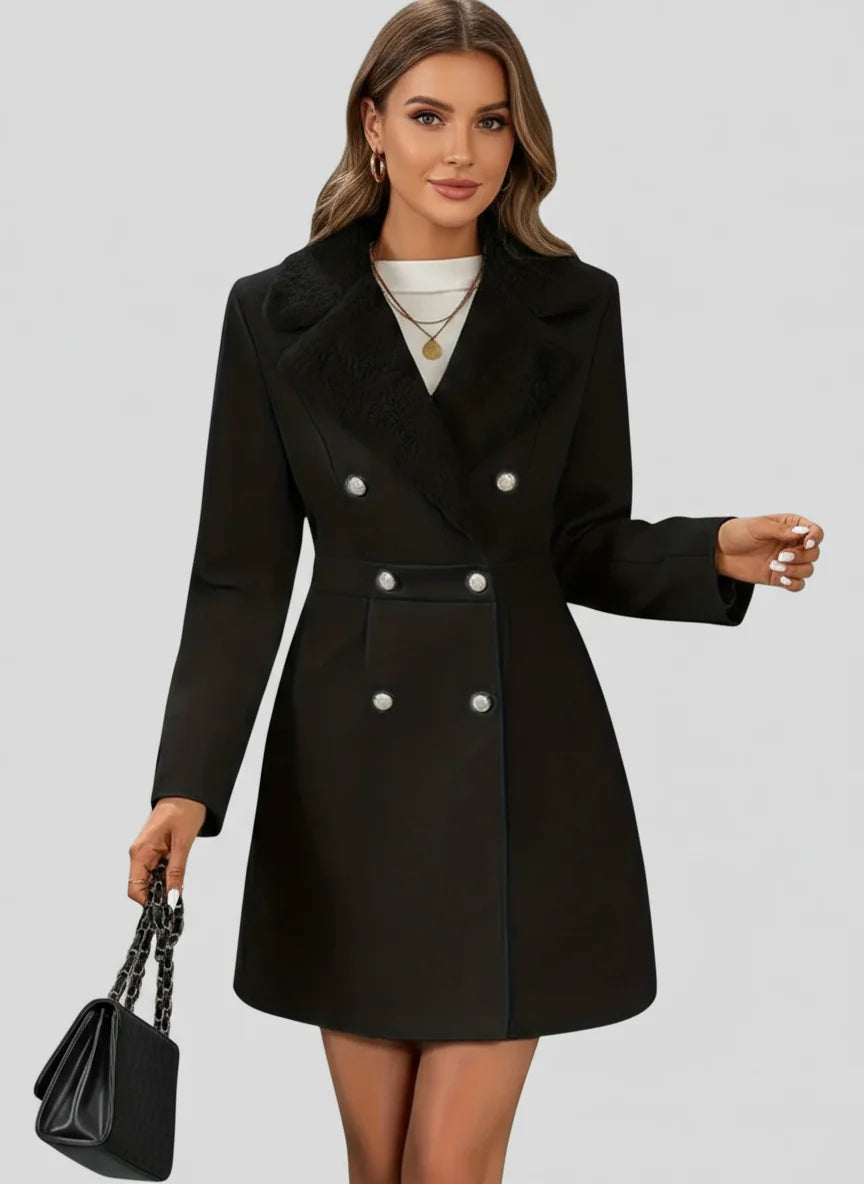 Women's Coat | Plush Collar Facing, Double-Breasted