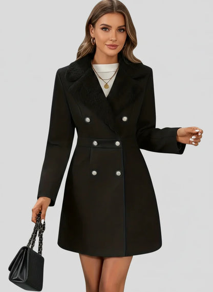 Women's Coat | Plush Collar Facing, Double-Breasted