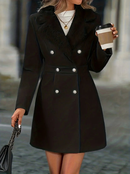 Women's Coat | Plush Collar Facing, Double-Breasted