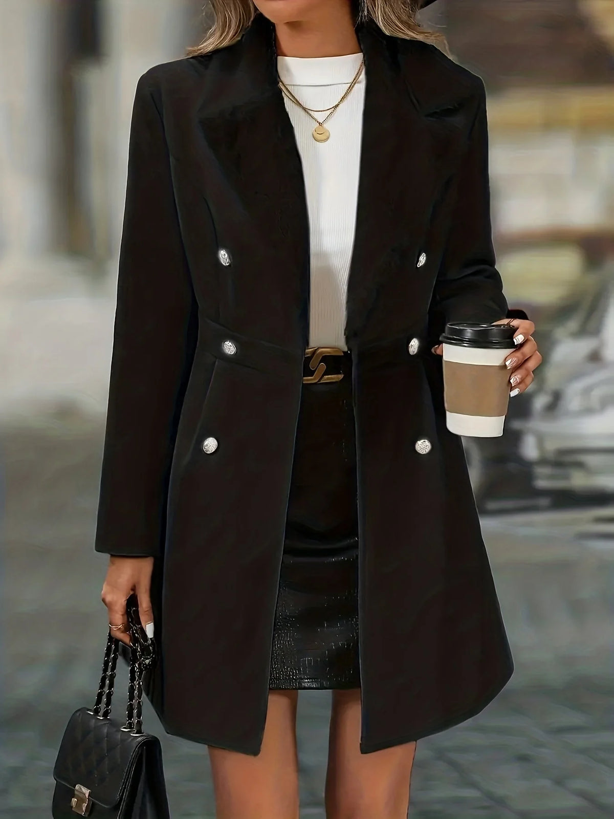 Women's Coat | Plush Collar Facing, Double-Breasted