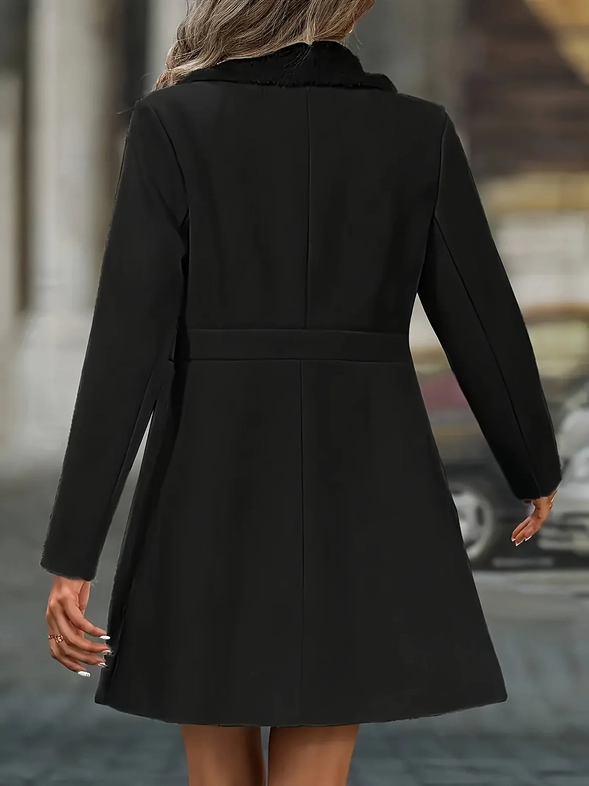 Women's Coat | Plush Collar Facing, Double-Breasted