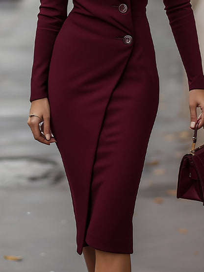 Isla | Burgundy Wrap Style Midi Dress - Lumina 2