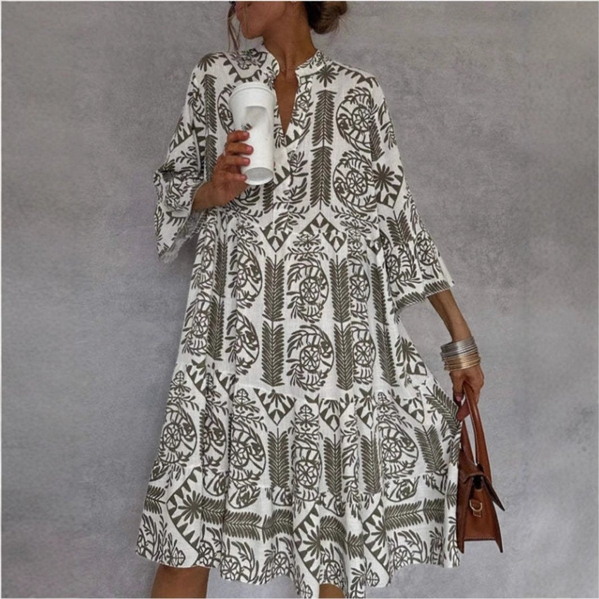 Ivy | Women's Loose-Fit Printed Tunic Swing Mini Dress 2