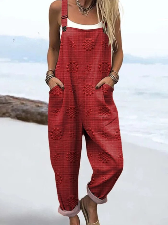 Jumpsuit | Printed Denim-Look Overalls with Wide Leg & Pockets