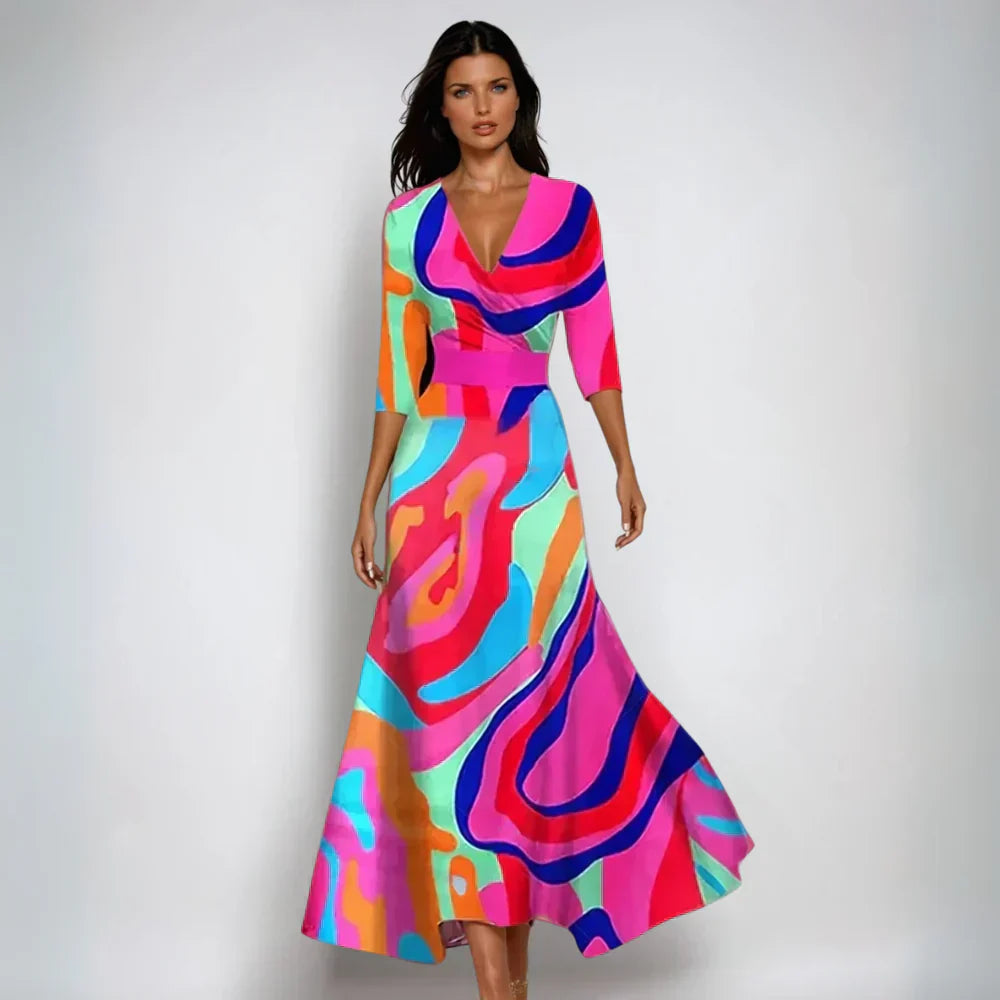 LONG SLEEVE V-NECK MAXI DRESS 3