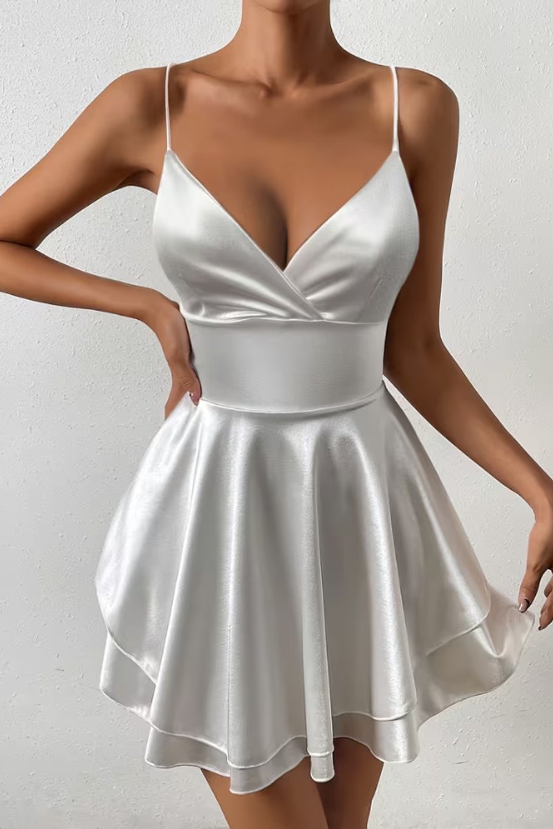 Lily | Women's Satin Open-Back V-Neck Mini Cocktail Dress 0