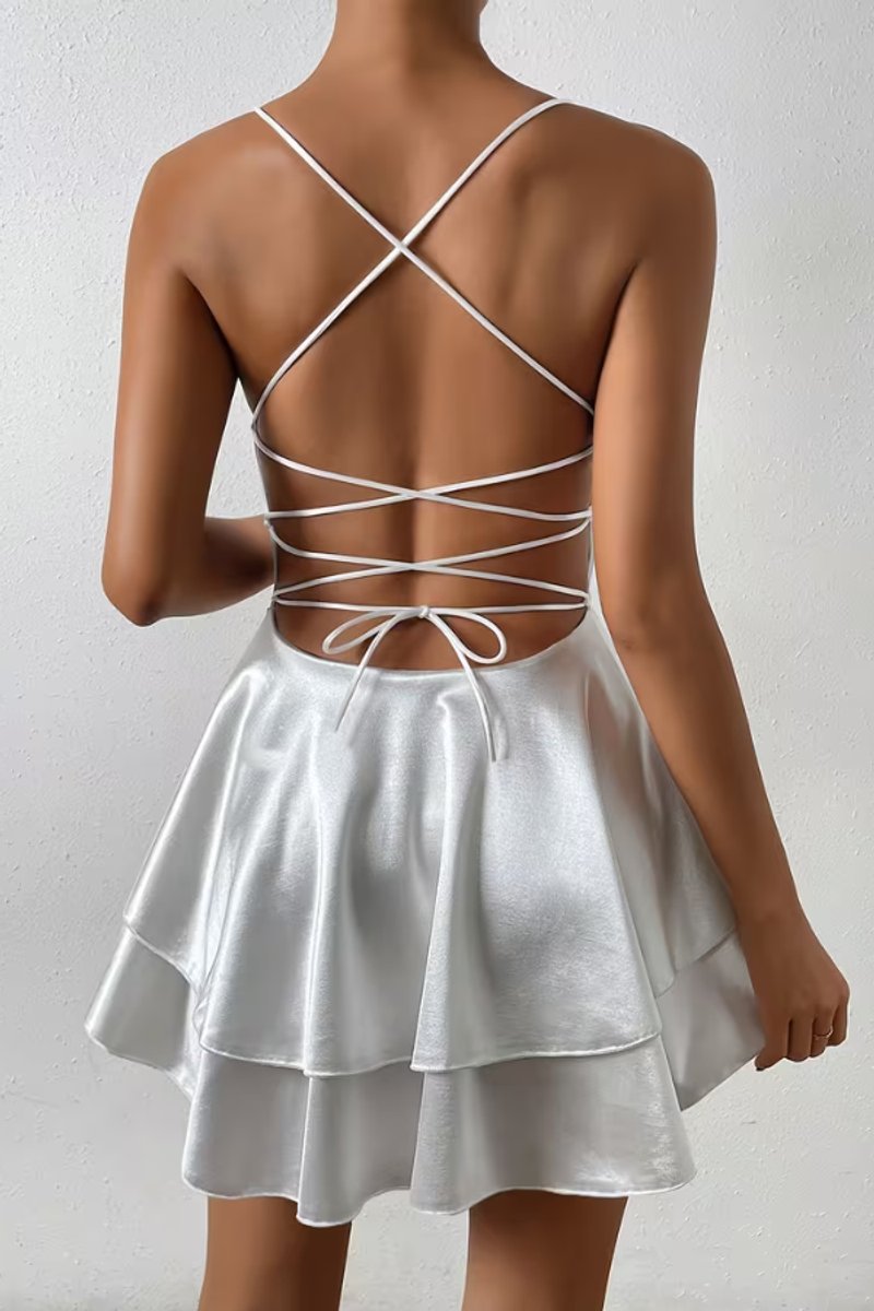 Lily | Women's Satin Open-Back V-Neck Mini Cocktail Dress 1