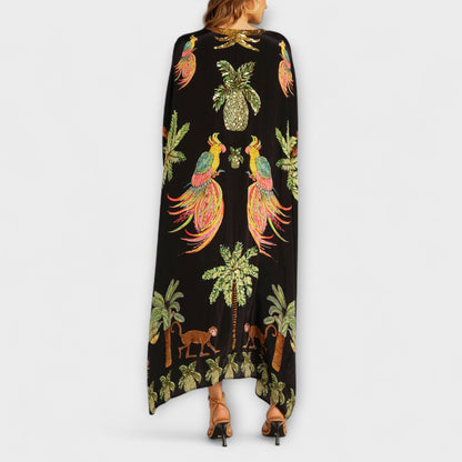 Linda - Eye-catching Dress with Asymmetrical Shoulders and Coconut Tree Print 8