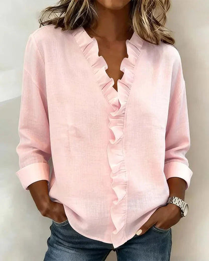 Livia | Elegant Ruffled V-Neck Women's Blouse 0